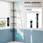 Corner Shower Caddy Tension Pole: Stainless Steel Rustproof 4-Tier Shower Organizer - 47-121 inch Adjustable Bathroom Shelves for Bathtub Shampoo Storage - Tension Rod Floor Standing Bath Rack - Black