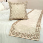 The HomeCentric King/Queen/Twin Ivory & Gold Designer Twin 53"x18" Bed Runner Without Pillow Cover, Mosaic & Beaded Bed Scarf on Jacquard Fabric - Tessellation