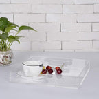 KEVLANG Clear Sturdy Acrylic Serving Tray with Handles - 10x10Inch - Coffee, Appetizer, Breakfast, Butler Tray - Kitchen Countertop & Vanity Table Organizer