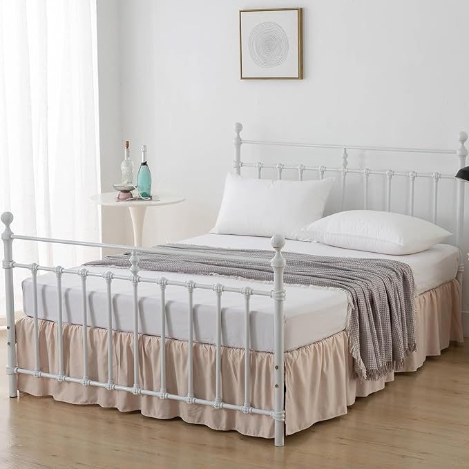 Bed Skirt King Size Ruffled Bed Skirts with Split Corners,12 Inch Drop Dust Ruffle Bed Skirt with Platform, Cream, 12" King