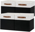 Temary Foldable Storage Cubes Set of 4 - Organizers with Handles, Decorative Storage Boxes for Home, Office (White&Black)