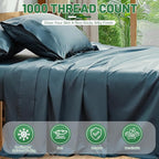 100% Egyptian Cotton Sheets Cal King Sheet Set 1000 Thread Count Sateen Weave Soft Breathable 16-Inch Deep Pocket 4PCS（California King,Lake Blue）