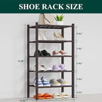 Smiry Small Bamboo Shoe Rack, 5 Tier Free Standing Wooden Shoe Organizer, Stackable Wood Shoe Storage Shelf for Closet, Entryway, 14 Vertical Slats, 2+2+1 Stack Thicker Legs, 17.3"x11"x32.5", Brown