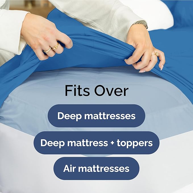 Extra Deep Pocket Twin Sheets - 3 Piece Breathable & Cooling Bed Sheets - Hotel Luxury Bed Sheet Set - Soft, Wrinkle Free & Comfy - Easily Fits Extra Deep Mattresses - Deep Pocket Royal Blue Sheets