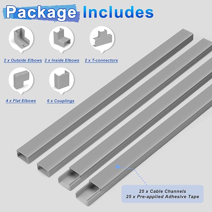 Wire Covers for Cords Kit-392.5in Wire Hiders for TV on Wall, Cord Cover Wall, Cord Hider Wall Mounted TV, TV Cable Hider Wall Kit for Wire Cover, Cord Concealer, 25 x L15.7 W 0.95H 0.55in, Grey
