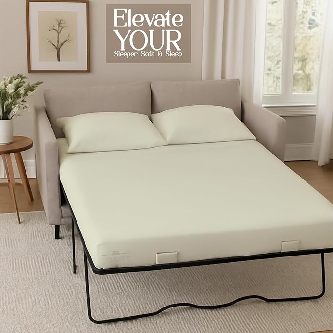 Sleeper Sofa 4 Piece Bed Sheet Set Premium Quality 100% Cotton 500 Thread Count, Smooth & Super Soft Sateen Weave, Extra Soft Bed Sheets, Wrinkle Free, 6 Inch Deep Pocket (Twin, Ivory)