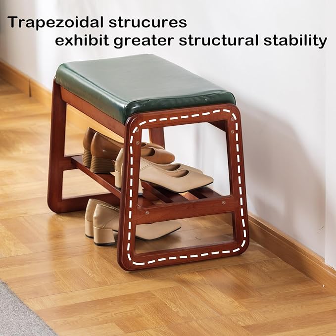 Shoe Rack Bench, Solid Wood Entryway Bench, Shoe Bench with Cushion Padded Seat for Entry, Hallway(Green-39.4")