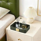 Valet Tray Desktop Storage Organizer, PU Leather Catchall Bedside Vanity Tray with Brass Accents Block Nightstand Organizer for Keys Watch Wallet Phone, Decorative Nightstand Storage (Green)
