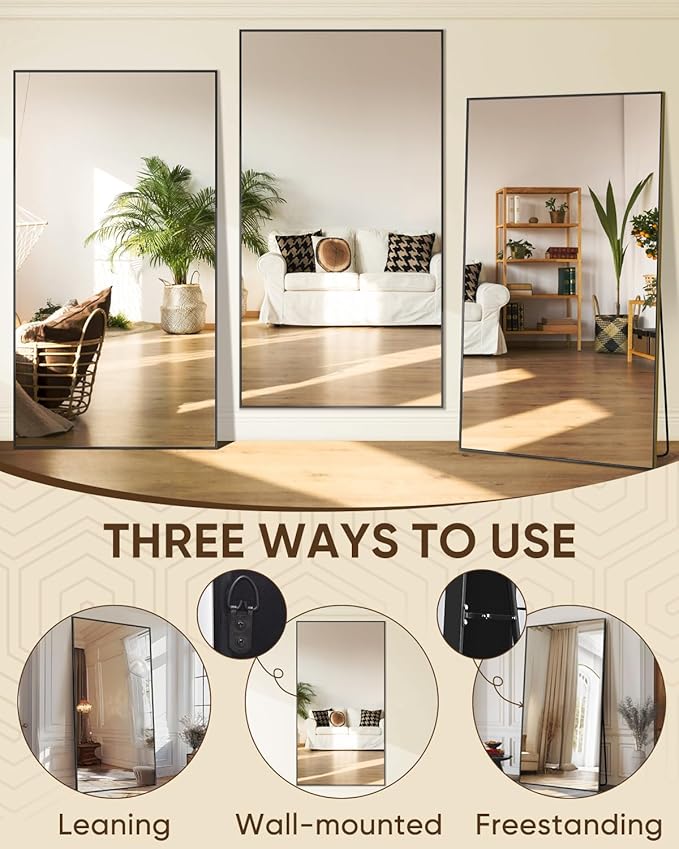 Antok Full Length Mirror, 81"x41" Floor Mirror, Floor Standing Freestanding Full Body Mirror with Stand for Bedroom, Hanging Mounted for Living Room Cloakroom, Black