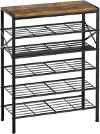 6-Tier Metal Shoe Rack Organizer Shoe Storage for Entryway 18-24 Pairs Narrow Shoe Rack for Closet Heavy-Duty Shoe Rack with Wooden Top Shelf for Garage Rustic Brown