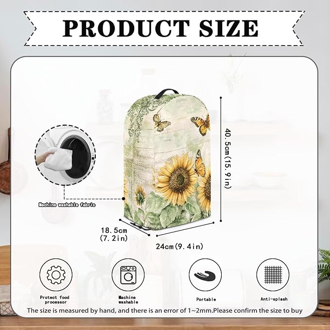 Sunflower Butterfly Art Blender Cover Turtle Mixer Hood Cover Dust Cover Washable Appliance Cloth Protector with Top Handle Proof with Durable Handle