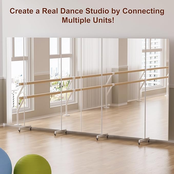brisafe Full Length Mirror with 360° Wheels, 95"x79" Foldable Floor Mirror with Nano-Tech Shatterproof Film - Ultra-Large Mobile Mirror for Home Gym, Dance Studio & Commercial Spaces （White