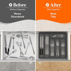 Lifewit Silverware Organizer with Lid, Covered Utensil Tray for Kitchen Drawer and Countertop, Plastic Cutlery and Flatware Storage Box for Spoons Forks Knives Holder Case, 12.6x11.8", Black