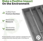 Pristine Bamboo 5-Slot Drawer Organizer - Kitchen and Utensil Organizer - Cutlery Tray - Flatware and Silverware Holder - Gray