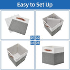 Temary Cube Storage Bins 4 Pack Storage Cubes 11?11 Fabric Storage Bins Foldable Cube Storage Baskets with Handles, Collapsible Storage Basket for Shelf (White & Grey, 11 x 11 x 11)