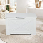 Timberer Storage Chest, Wooden Storage Bench, Entryway Shoes Bench with 2 Safety Hinges, Retro Storage Trunk for Living Room, Bedroom, 15.7 x 31.5 x 18.9 Inches, White