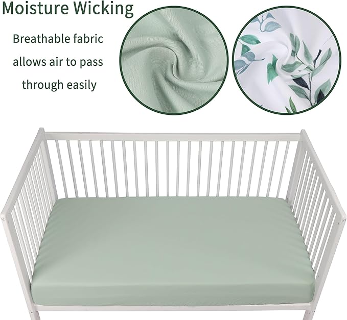 Baby Crib Sheets for Boys Girls, 2 Pack Fitted Crib Sheet for Standard Crib and Toddler Mattress, Soft Microfiber Baby Sheet 52x28x8in (Leaf & Green)