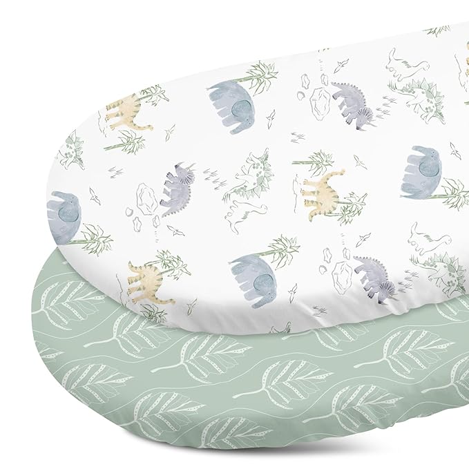 Gllquen Baby Bassinet Sheets Set 2-Pack, Breathable Cozy Bassinet Fitted Sheet Universal Fit Standard Mattress Oval Rectangle Cradle Baby Sheets for Baby Boy Girls Unisex 32"x16"(Elephant)