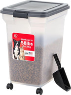 IRIS USA Dog Food Storage Container 58 lbs, Attachable Wheels, & Included Scoop, for Dog Cat Birds and other Pets, Food Storage Bin, Keep Fresh, Easy Mobility, BPA Free - Made in the USA, Dark Gray
