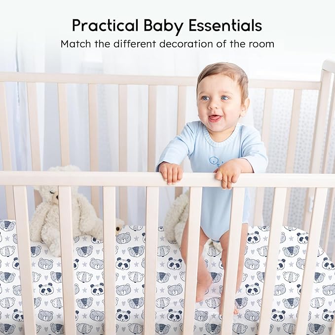 Yoofoss Baby Crib Sheets for Boys Girls, Fitted Crib Sheet 2 Pack for Standard Crib and Toddler Mattress, Super Soft Microfiber Baby Sheet 28x52x8in(Panda)