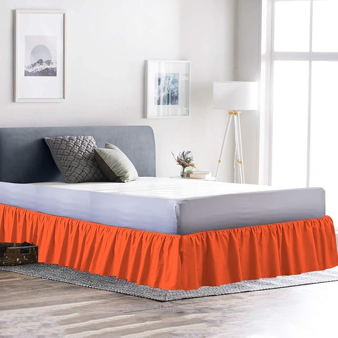 Bed Skirt - Ruffled Bed Skirt (Full XXL, Orange) 12 Inch Drop Dust Ruffle with Platform, 100% Cotton 800 Thread Count Fabric - Dust Ruffle Bedskirt for Easy Fitting and Easy Care