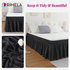 RIMELA Black Bed Skirt King Size 14 Inch Drop, Elastic Bed Skirting for Bed Base and Frame, Bedding Dust Ruffle Easy to Install, Lightweight Comforter Set with Wrap Around Adjustable Bedskirt