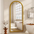 34"x76" Gold Arched Full Length Mirror, Vintage Beaded Decorative Floor Full Body Dressing Mirror as Room Decor Hanging Leaning Standing for Living Room, Bedroom, Vanity Area