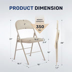 Simple Deluxe 2 Pack Folding Chairs, Plush Padded Leather Seats, Reinforced Metal Frame | Lightweight Collapsible Seats for Home, Office & All Occasions, Khaki