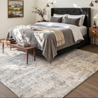 Area Rug 4x6 Washable Rug Grey and Beige for Living Room, Dining Room, Bedroom, Large Carpets, Non Slip & Non-Shedding Low Pile Vintage Print Rug for Home Office Decor