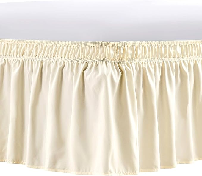 Ivory Wrap Around Bed Skirts with 16" Drop - Three Sides Fabric Adjustable Elastic Dust Ruffle Silky Soft -600 TC Stretchy Bed Skirt-King XL(78"X 84") Ivory