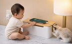 Cable Management Box Wooden Style Cord Organizer and Cover for TV Wires, Computer, Router, USB Hub and Under Desk Power Strip Safe ABS Material and Baby-Pets Proof Lock (White, 12x5.5x5 Inch)
