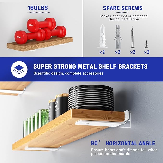 Goovilla Shelf Bracket, Heavy Duty Floating Shelf Brackets 6 inch Long