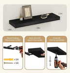 Vervida Black Floating Shelves for Wall, 24" Rustic Wood Deep Wall Mounted Shelves with Invisible Brackets for Decor & Storage, Floating Shelf for Living Room, Bathroom (Set of 3)
