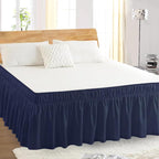 Full Bed Skirt, Elastic Wrap Around Bed Skirt Full Size, Bed Skirts for Adjustable Bed, Easy Fit with 18" Drop Length Tailored Drop Dust Ruffle (Navy)