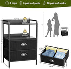 Night Stand, End Table with 2 Drawers Nightstand for Bedroom, Small Fabric Dresser Organizer, Bedisde Table Side Table with Open Storage Shelf, Black