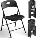 8 Pack Black Folding Chair, Plastic Portable Stackable Commercial Seats with Steel Frame 350lb, Heavy Duty Foldable Chair for Indoor and Outdoor, Patio, Office, Picnic, Kitchen, Events