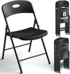 8 Pack Black Folding Chair, Plastic Portable Stackable Commercial Seats with Steel Frame 350lb, Heavy Duty Foldable Chair for Indoor and Outdoor, Patio, Office, Picnic, Kitchen, Events