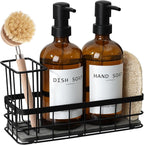 Dish Soap Dispenser for Kitchen, 16.9 fl oz Amber Hand and Dish Soap Dispensers, Kitchen Soap Dispenser Set with Sponge Holder, Brush Holder and Loofah Sponge, Countertop Sink Organizer Accessories