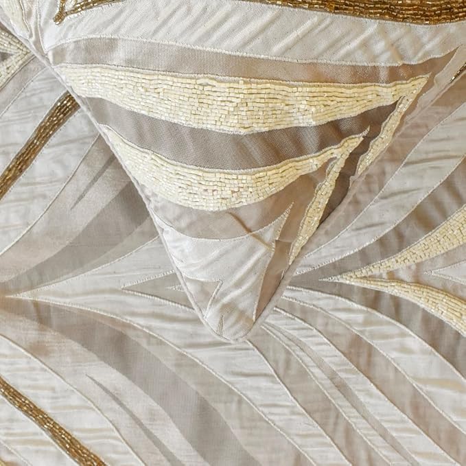 The HomeCentric King/Queen/Twin Ivory Luxury King 90"x18" Bed Runner Without Pillow Cover, Bead Hand Embroidery Bed Scarf on Jacquard Fabric - Clarissa Serene