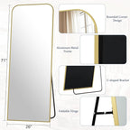 Full Length Mirror 71"x26" Arched Floor Standing Large Mirrors Full Body Mirror with Stand - with Aluminum Frame for Bedroom Living Room, Gold