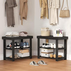 NEWBULIG Shoe Rack Bench, 3-Tier Bamboo Shoe Organizer, Wooden Entryway Storage Bench, 286 lb Load Capacity, 11.2x19.7x17.9 Inches, for Entryway Bathroom Bedroom Balcony, Black