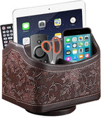 PU Leather Remote Control Organizer with 360° Spinning Design,Desk Organizer for TV Remote,Phone,Pen,Glasse,Mail,Tablet,Calculator,Controller-Home & Office Storage Caddy (Antique Brown) ﻿
