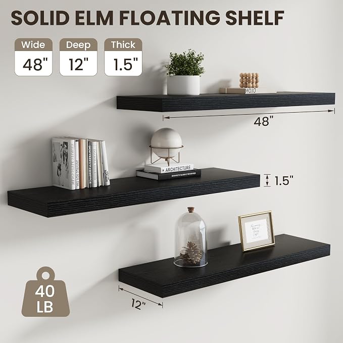 Dreamland 48 inch Floating Shelves, Rustic Wood Floating Wall Shelf