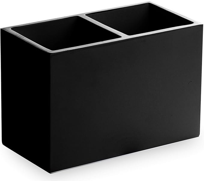 BINO | Multi-Purpose 2 Compartment Organizer - Elegant Makeup Brush & Toothbrush Holder for Bathroom and Vanity | Marble Stylish Accessories for Organization (Matte Black)