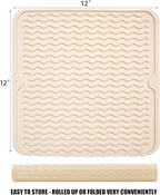 Silicone Dish Drying Mat for Multiple Usage, Easy clean, Eco-friendly, Heat-resistant Dish Drainer Mat for Kitchen Counter,Sink,Refrigerator or Drawer liner (12" x 12", BEIGE)