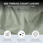 100% Natural Cotton Sheets Queen Size Bed Set | 500 TC Single-Ply Sateen Weave | Soft, Breathable, Hypoallergenic Solid 4-Piece Bedding with Deep Pocket Fitted, Flat, Pillowcase | Sage