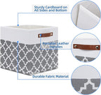 Temary 12x12x12 Fabric Storage Bins 4 Pack with Leather Handle, Foldable Cubes Storage Box Baskets for Closet, Shelf (White&Lattice)