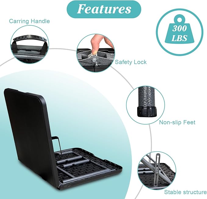 4FT Plastic Folding Table - Lightweight & Portable for Camping, Picnic, Card Games - Indoor Outdoor Foldable Dining & Utility Table(Black)