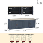 HOMEFORT 48.4" Shoe Storage Bench with Cushion, Entryway Bench with Paddded Seat, 2-Tier Shoe Cabinet Bench with Adjustable Shelves and 4 Doors, Wooden End of Bed Bench, for Bedroom, Hallway, Blue