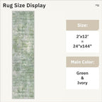 Soalmost Runner Rug 2x12 Washable Non-Slip Hallway Runner Rugs for Kitchen Bathroom Laundry Room Green/Ivory Vintage Floor Carpet Runners for Hallways Entryway
